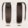 JIAMEISI Ponytail Extension Human Hair Wrap Around Clip in Hair Piece Ponytail Extension Human Hair Straight Ponytail Hair Extensions with Magic Paste 65G 14 Inch #2 Darkest Brown