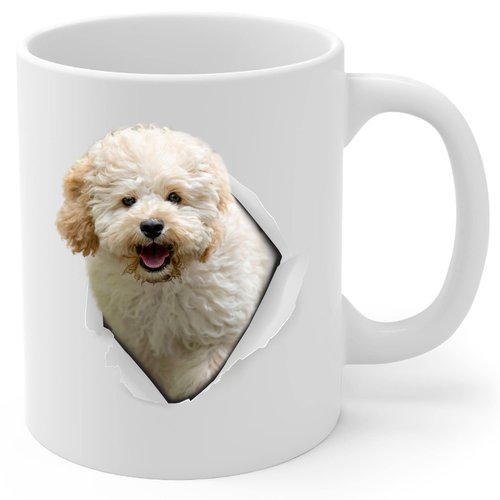 Funny Cream Maltipoo Mom And Dad Gifts With Dog Looks Through Coffee Mug White 11 oz