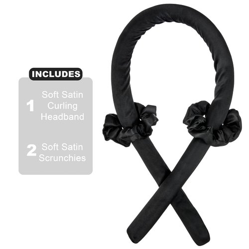 Expressions Heatless Hair Roller & Scrunchies Set - Classic Black Heatless Hair Curler Curling Headband, Hair Scrunchies & Heatless Curling Rod Headband, Curly Hair Products Hair Curlers
