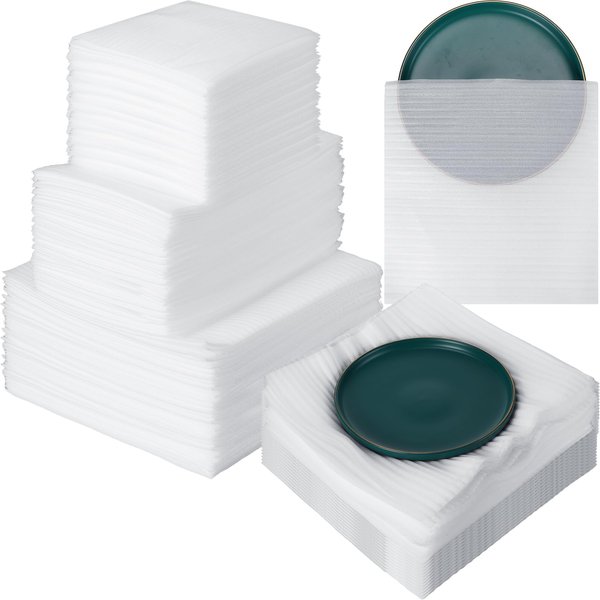 Berlune 200 Pack Foam Sheets Foam Pouches Bulk for Packing Dishes, 1/24" Thick, Packing Supplies for Moving Cushioning Moving Supplies for Dishes Glasses Packing (7.5" x 7.5", 7.5" x 12", 12" x 12")