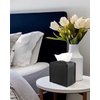 Leather Tissue Box Cover Square – Tissue Holder with Bottom Belt [JESMINI, Black] Aesthetic PU Leather Tissue Box Holder Decorative for Bathroom, Home Office Decor