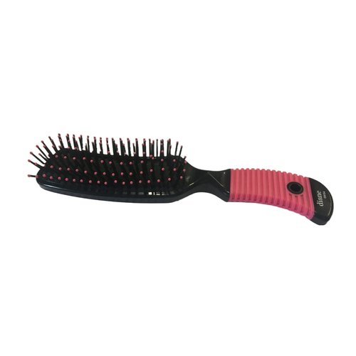 Banana Shape Hair Brush With 7 Rows Bristles In Cushion Base * PINK rubber grip handle and Ball tips