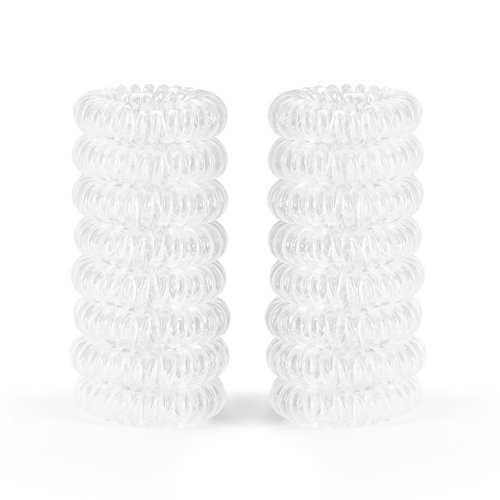 QIUTIMIY 16Pcs Spiral Hair Ties, (Clear White) Hair Elastic Coils for Women and Girls, Waterproof Phone Cord Hair Scrunchies Accessories Bands for Ponytails and Updos