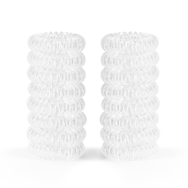 QIUTIMIY 16Pcs Spiral Hair Ties, (Clear White) Hair Elastic Coils for Women and Girls, Waterproof Phone Cord Hair Scrunchies Accessories Bands for Ponytails and Updos