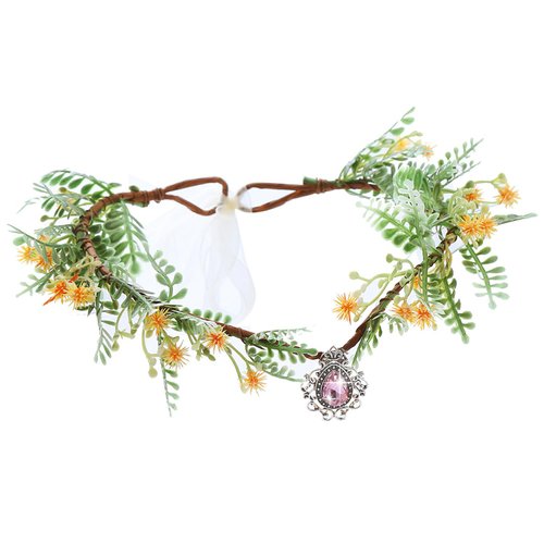 SuPoo Fairy Crown Yellow Flower Crown for Women Green Leaf Elf Crown Rhinestone Pendant Cosplay Flower Headbands Boho Flower Girl Headpiece Fairy Accessories for Renaissance Fair Maternity Wedding