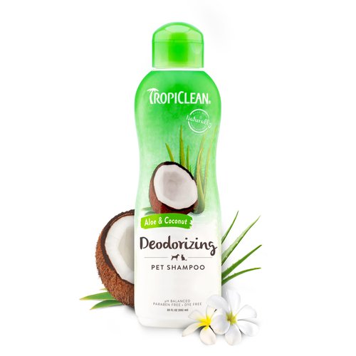 TropiClean Aloe & Coconut Deodorizing Dog Shampoo for Smelly Dogs | Odor Control Shampoo for Stinky Dogs | Natural Pet Shampoo Derived from Natural Ingredients | Cat Friendly | Made in the USA | 20 oz