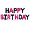 Happy Birthday Balloons Banner Black & Hot Pink 16 Inch for Kids and Adults Birthday Party Decorations Supplies