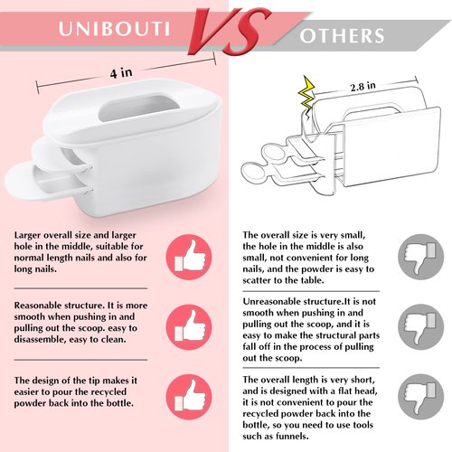 Unibouti Nail Dip Powder Recycling Tray System with Scoops and Cleaning Brush, Nail Art Accessories Makeup Tool Powder Glitter Saver Container Holder Nail Tech Must Haves (White)