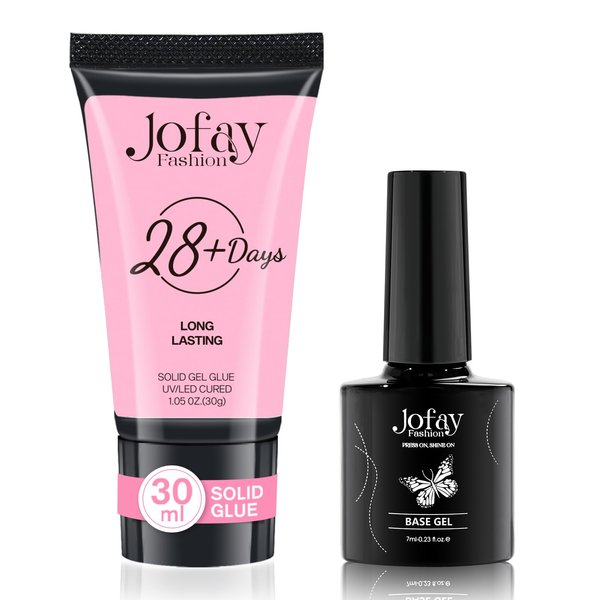 Jofay Fashion Solid & Base Nail Gel Set-30g Solid Gel for Press On Nails, 0.23 Fl Oz Base Gel for Nail Tips, Long Lasting Super Strong UV/LED Cured