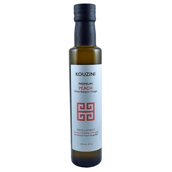 Kouzini Ultra-Premium Peach White Balsamic Vinegar, Aged, No Added Sugars or Preservatives, Ideal for Salads, Meats, Fish, Pizza, & Bread Dipping, Luxurious Balsamic Vinegar of Modena, 250ml