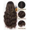 AISI QUEENS Brown Wig with Bangs for Women Long Wavy Hair Wig Brown Highlight Wig Curly Wavy Synthetic Wigs for Girls Daily Party Use