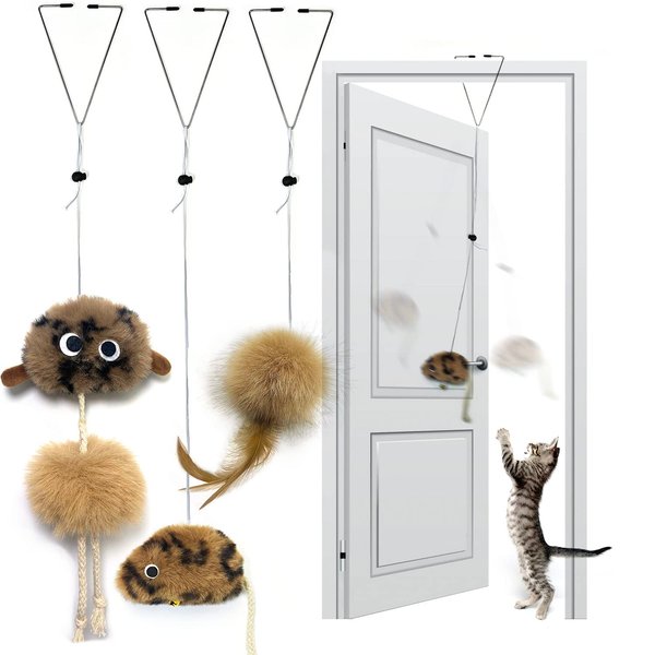 URMYONLY Cat Toys for Indoor Cats,Interactive Door Hanging Cat Toys Attached with Catnip/Feathers/Birds/Mouse Toys for Cats/Kitten Toys(3 Pack)
