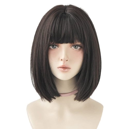 URCGTSA Ombre Color Natural Wavy Bob Wig With Air Bangs Short Bob Wigs Women's Curly Wigs Green Wavy Synthetic Hair Cosplay for Girl Colorful Wigs (Malachite Green)