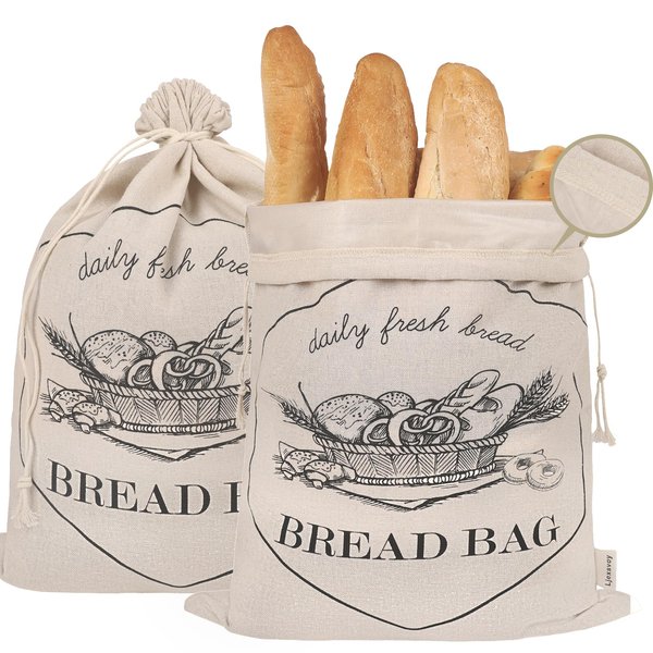 Homemade bread bag with TPU lining, sourdough bread bags, environmentally friendly and linen bread bag, 2 (13.5 x17.5inch), reusable bread bags for homemade bread，linen bread bags for homemade bread
