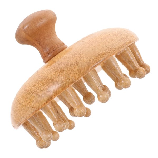 GLEAVI Wooden Massage Comb Wide Tooth Hair Brush Shampoo Brush Wet and Dry Hair Scalp Care Brush Round Tip Scalp Massager Comb Guasha Tool for Dandruff Removal Hair Growth