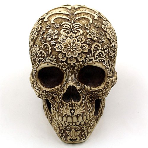 UJOY Creative Skull Flowers Sculpture 8.1'' Human Head Skeleton Statue Collectible Halloween Decoration Home Decor