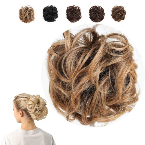 Juvabun Claw Clip Messy bun - Dark Blonde Claw Clip Messy Bun Hair Piece Wavy Curly Hair Bun Clip in Claw Chignon Everyday Wear Synthetic Hair Bun Scrunchie Dark Blonde