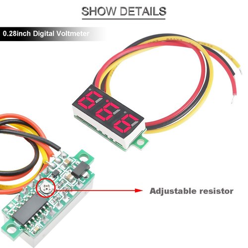 DKARDU 5 pcs DC Voltage Display 0.28inch 3 Wire LED Display Red Panel Mini Digital Voltmeter DC 0-100V Voltmeter Tester Meter with Crimp Terminal CH-2