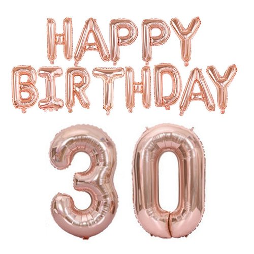 Happy Birthday Balloon Banner 40 inch 30 Balloon Number 16 Inch Happy Birthday Letters Balloons Rose Gold Foil Mylar Balloons for Women and Man 30th Birthday Decorations Party Supplies