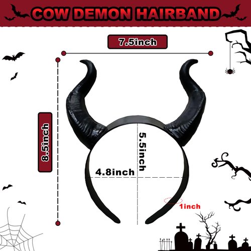 Kistreao Halloween Devil Horns Headband Black Demon Horns Hair Bands Halloween Hair Accessories for Women Halloween Party Supplies