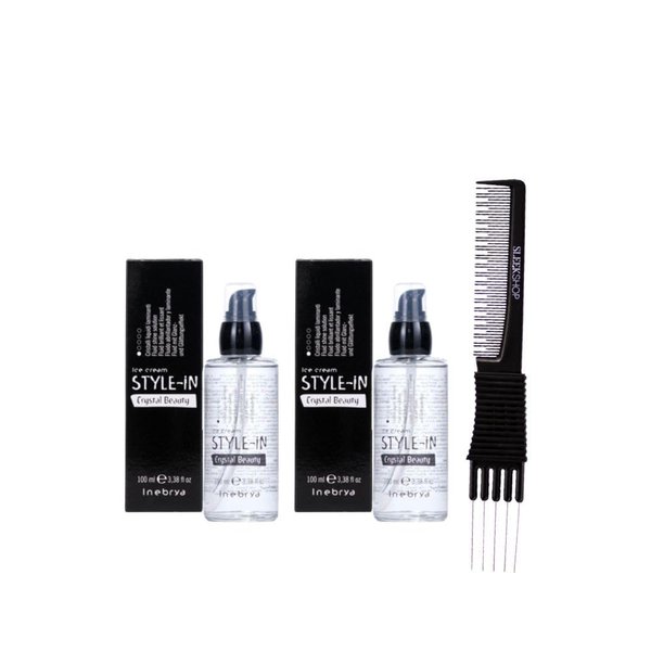 kuss Inebrya Ice Cream Style-In Crystal Beauty Fluid Shine Solutin (3.38 oz) with Teasing Comb Pack of 2