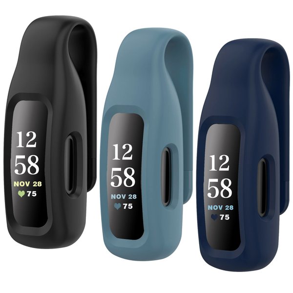 HSWAI 3-Pack Clips Replacement for Fitbit Inspire 2/Fitbit Inspire 3, Soft Comfortable Silicone Clip 360°Protection Holder Accessory Compatible with Fibit Inspire 2/3（Black/Navy/Slate
