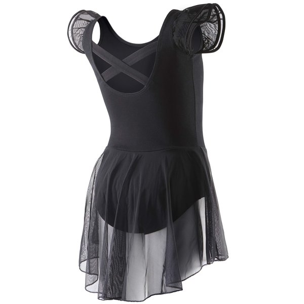 DIPUG Ballet Leotards for Girls Toddler Dance Leotard Flutter Sleeve and Criss-Cross Back Black Size 10-12