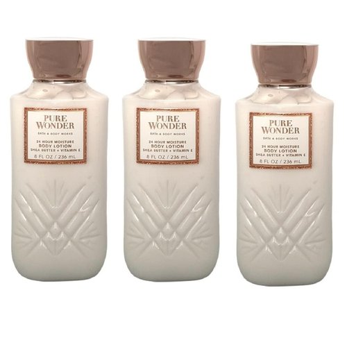 Bath & Body Body Lotion, 24 Hour Moisture, 8 oz / 226 g, 3 Pack (Full Size, PURE WONDER)
