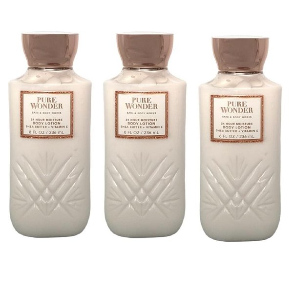 Bath & Body Body Lotion, 24 Hour Moisture, 8 oz / 226 g, 3 Pack (Full Size, PURE WONDER)