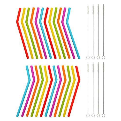 Reusable Silicone Straws for Toddlers & Kids - 24 pcs Flexible Short Drink 6.7" Straws for 6-12 oz Yeti/Rtic/Ozark Tumblers & 8 Cleaning Brushes - BPA Free, Eco-Friendly,no Rubber Tast