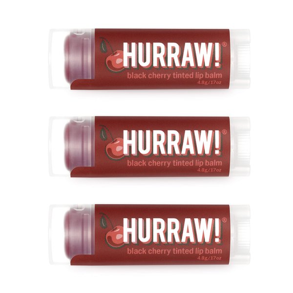 Hurraw! Black Cherry Tinted Lip Balm, 3 Pack: (Sheer Red Tint) Organic, Certified Vegan, Cruelty and Gluten Free. Non-GMO, 100% Natural Ingredients. Bee, Shea, Soy and Palm Free. Made in USA