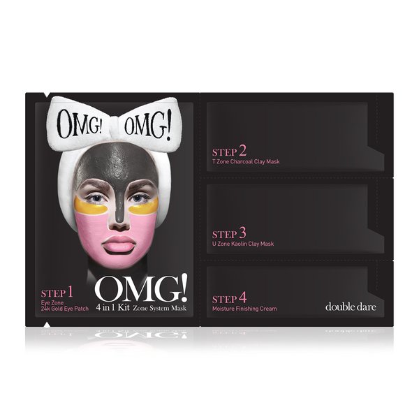 double dare OMG! 4in1 Kit Zone System Mask - Rejuvenating and Refreshing with 24k Gold, Charcoal and Kaolin Clay (1 Sheet)