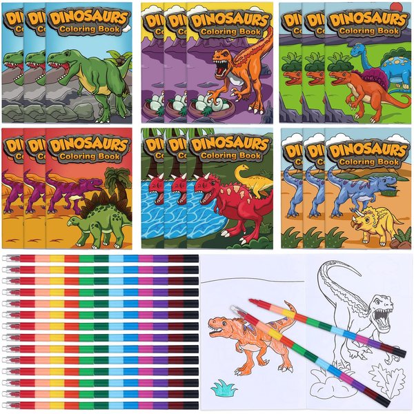 Fulmoon 24 Pieces Mini Dinosaur Coloring Books, Dino Painting Drawing Book Small Color Booklets Party Favors Coloring Book Designs Creative Activity Birthday Party Supplies