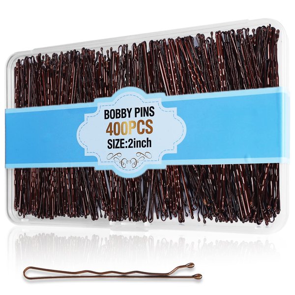 400Pcs Bobby Pins Brown, Cyluer Bobby Pin, 2 Inch Premium Bobby Pins Secure Hold & Pain Free For Women Girls and Kids, Invisible Wave Hair Pins Bulk With Storage Case, Suitable For Various Hairstyles