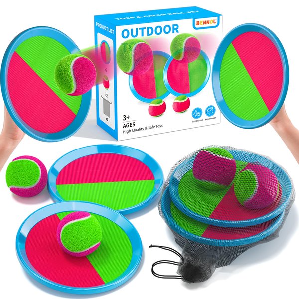 Bennol Toss and Catch Ball Game Outdoor Toys for Kids with 2 Paddle, 2 Balls and A Storage Bag,Outdoor Outside Games Toys for Kids Ages 3 4 5 6 7 8 9 10, Yard Backyard Games Beach Toys Outside Games