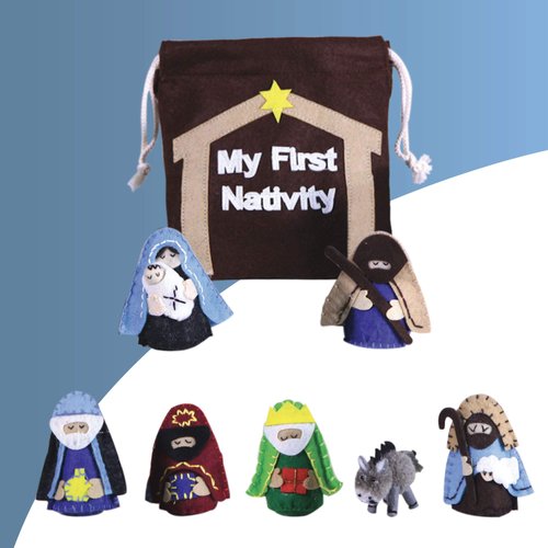 Felt Nativity Set for Kids, Christmas Activity Bag for Advent, Christian Play Figure Playset, Featuring Mary, Joseph, Baby Jesus, Shepherd, Wisemen, Donkey (8 Piece Set)