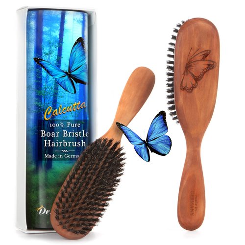 Calcutta Boar Bristle Hair Brush, 100% Pure Boar Bristle Hairbrush for Natural Healthy Hair, Made in Germany