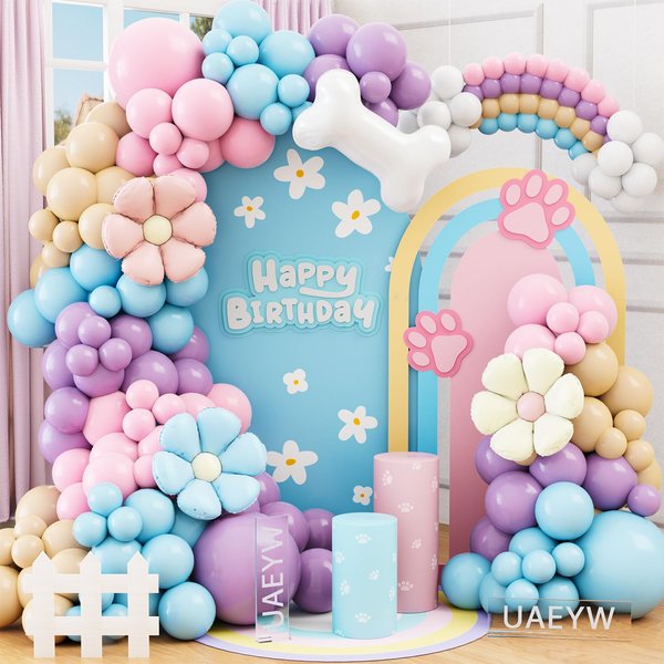 Blue Balloon Arch Kit for Paw Dog Birthday Party Decorations, 154Pcs Pink Blue Purple Apricot Bone Foil Balloons Garland for Boys Girls Blue Theme Puppy Dog Baby Shower Party Supplies