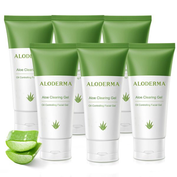 Aloderma Aloe Clearing Gel for Clear Complexion with 90% Organic AloeVera - Moisturizing, Oil Controlling Facial Lotion with Allantoin, Wintergreen Extract - Soothing, Calming Aloe Gel, 6btl x 2.8oz