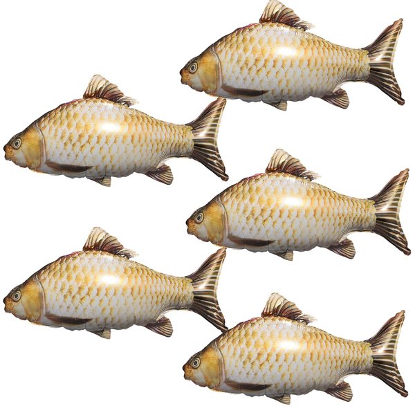 SYNUO 30-Inch Realistic Fish Foil Balloons, 5-Piece Fishing Party Decorations, Ocean-Themed Birthday Balloons for Kids, Boys, Retirement, and Outdoor Fishing Events