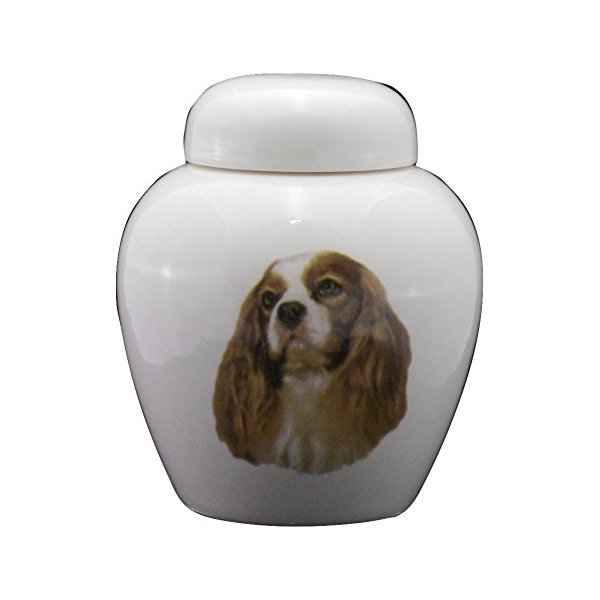 Skyline Arts King Charles Dog Urn- Cremation Urn or Keepsake for Ashes - Hand Made Pottery