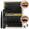Fluffy Eyelash Extension Kit 80D+100D Lash Clusters DIY Lash Extension Kit 288Pcs False Mink Eyelashes Lash Extension Kit with Lash Bond and Seal and Lash Tweezers DIY at Home