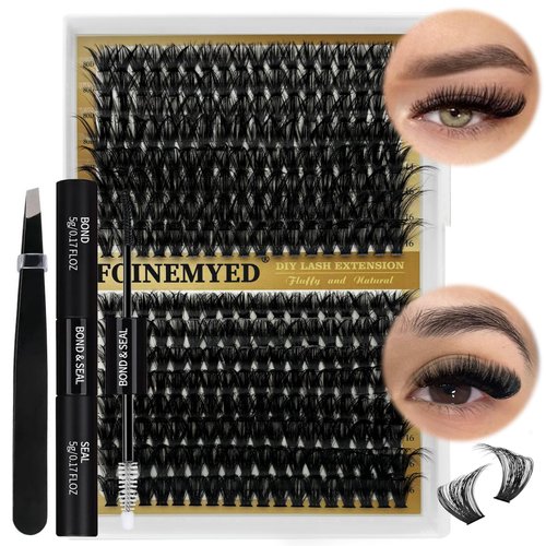 Fluffy Eyelash Extension Kit 80D+100D Lash Clusters DIY Lash Extension Kit 288Pcs False Mink Eyelashes Lash Extension Kit with Lash Bond and Seal and Lash Tweezers DIY at Home