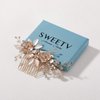SWEETV Light Rose Gold Wedding Hair Comb Clip,Handmade Bridal Hair Accessories for Women Wedding