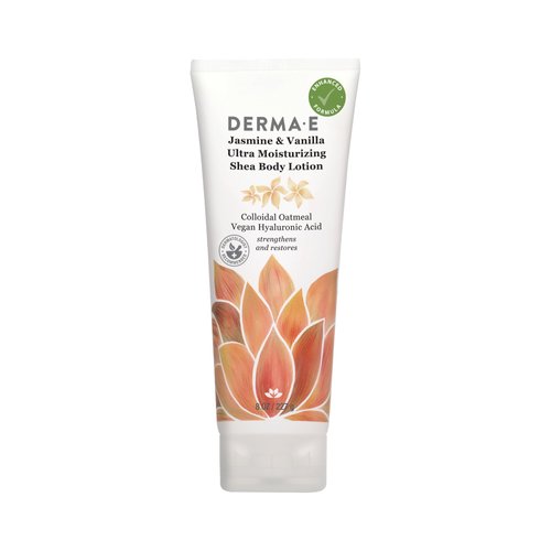 DERMA-E Jasmine and Vanilla Ultra Moisturizing Shea Body Lotion – Vegan Hyaluronic Acid and Vitamin E Moisturizer for Dry Skin – Cruelty Free Moisturizing Cream, 8 oz