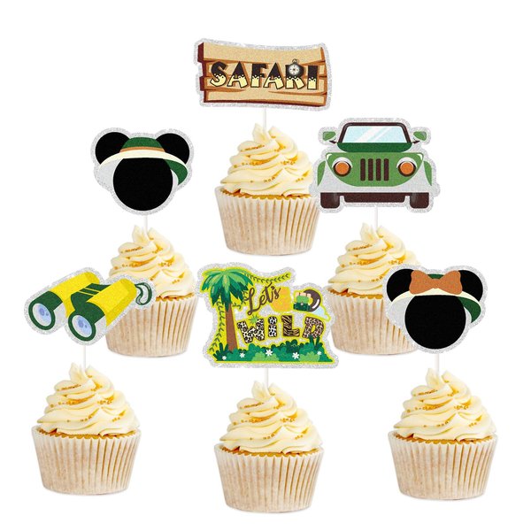 Safari Mouse Cupcake Toppers,Safari Theme Cupcakes Toppers for Boys Kids Baby Shower Nursery Wild Party Supplies.18pcs