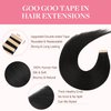 GOO GOO Tape in Hair Extensions Human Hair, 1 Jet Black, 10inch 20pcs 30g, Silky Straight, Thick Ends, Natural-Looking, Double-Sided Tape in