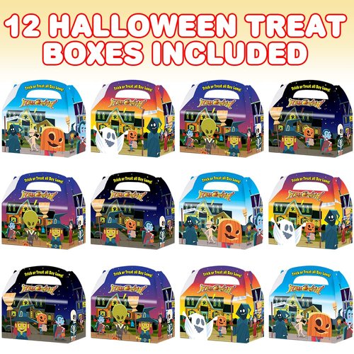 ArtCreativity Halloween Treat Boxes, Set of 12, Cardboard Paper Halloween Candy Boxes with Carry Handles, Adorable Trick or Treat Supplies, Halloween Goodie Bags for Sweets, Toys, Gifts, and More