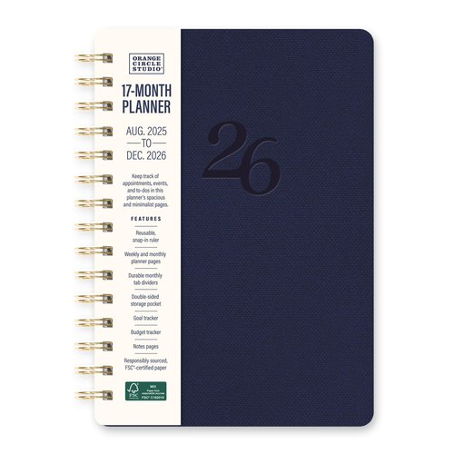 Orange Circle Studio Academic Planner 2026, Coral, Agatha Planners, 17-Month Spiral Planner for School or Work, Weekly & Monthly Calendar, Budget & Goal Tracker, Snap-In Bookmark, Storage Pocket