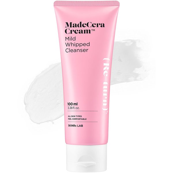 SKINRxLAB Made Cera Cream Mild Whipped Cleanser 100ml (3.38 fl.oz.) - Hydrating and Trouble Soothing Facial Cleansing Foam with Cica and Aloe Extracts for Pore Clarifying Cleanser for Sensitive Skin